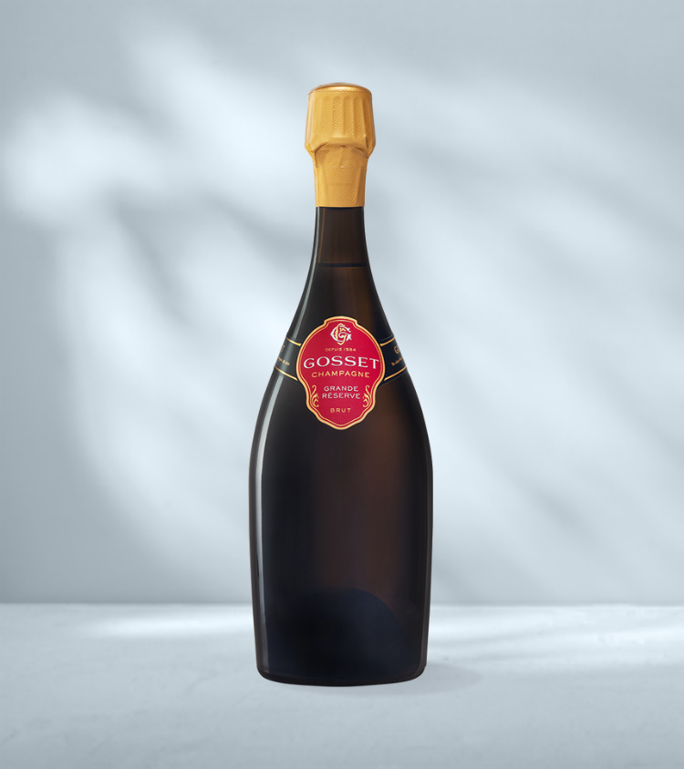 Bottle of Champagne Gosset Grand Réserve Brut 1.5L in magnum format with gold foil and classic label