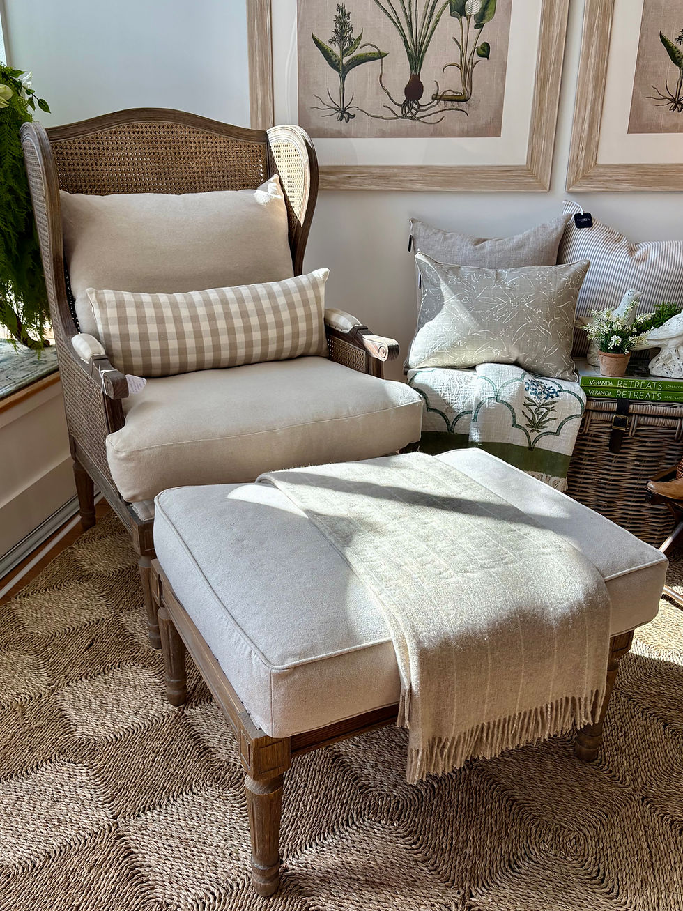 Cane Wingback Chair with Matching Ottoman