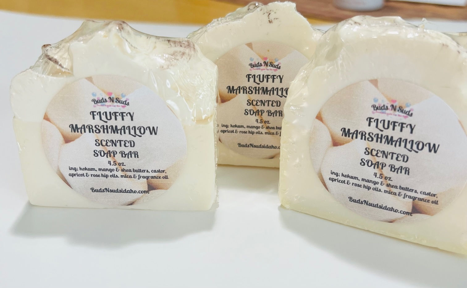 Fluffy marshmallow soap bar