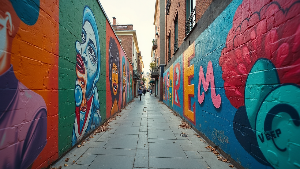 Eye-level view of a vibrant mural reflecting bold artistic expression