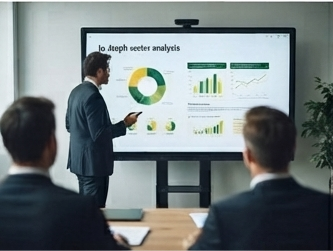Un consultant Effi-Science présentant les analyses de la performance d'une SIAE à son COMEX à l'aide d'un tableau de bord.