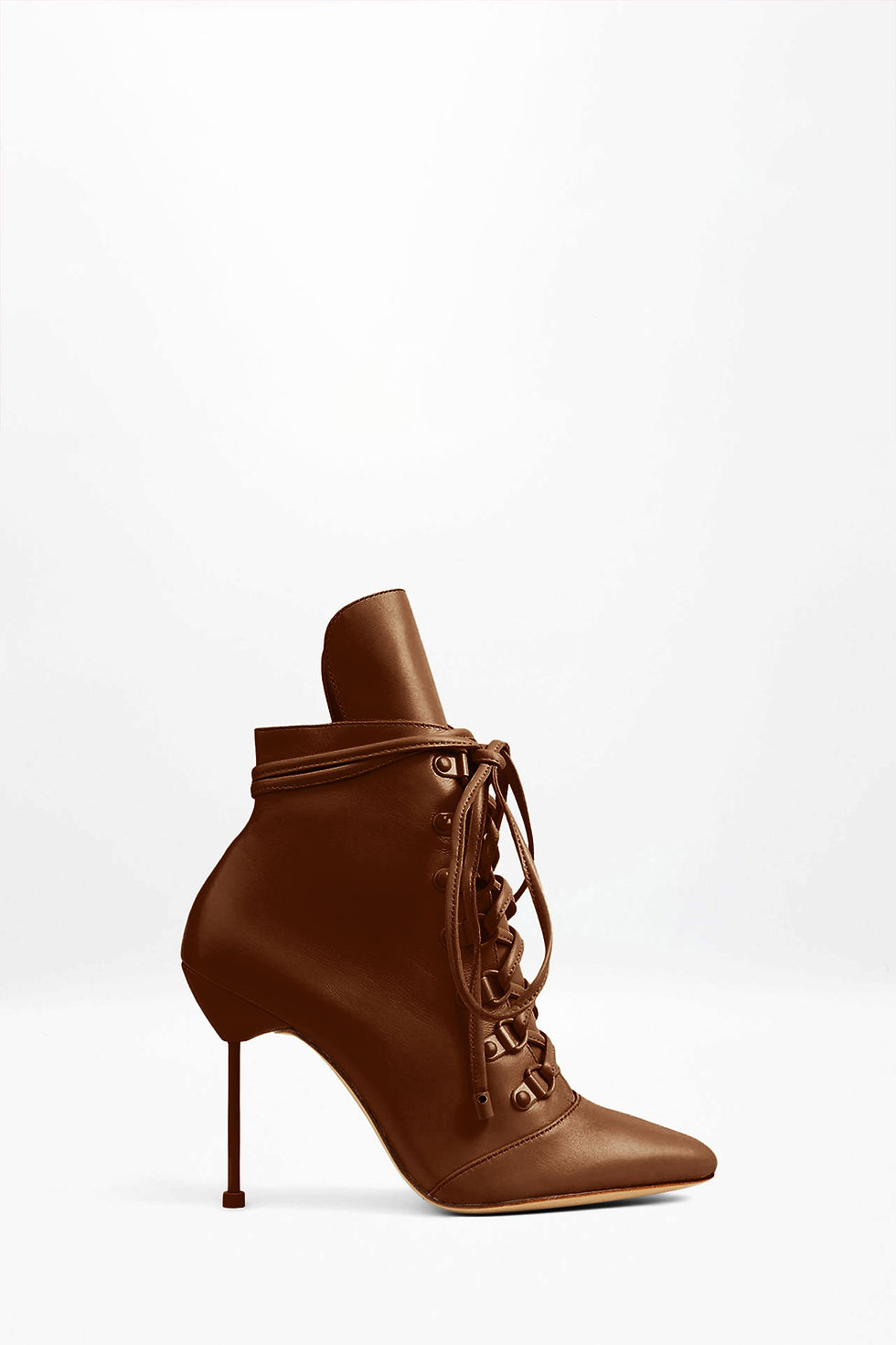 Giovana chocolate brown leather lace-up ankle boots with pointed toe and stiletto heel