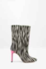 Kate Zebra mid-calf boots with neon pink heels
