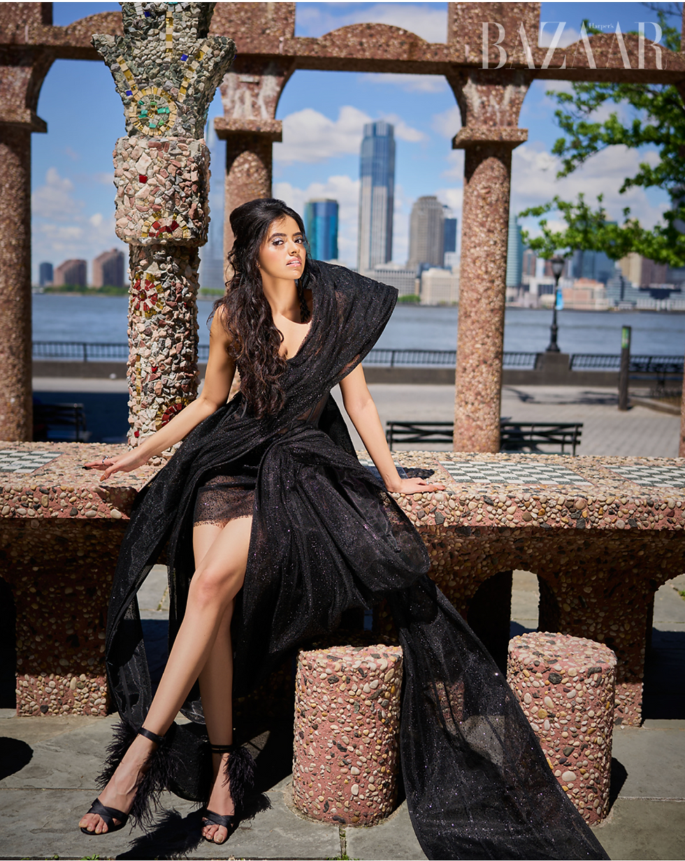 Harpers Bazard Sept 2025, our luxury sandal Maria black Giseli dias