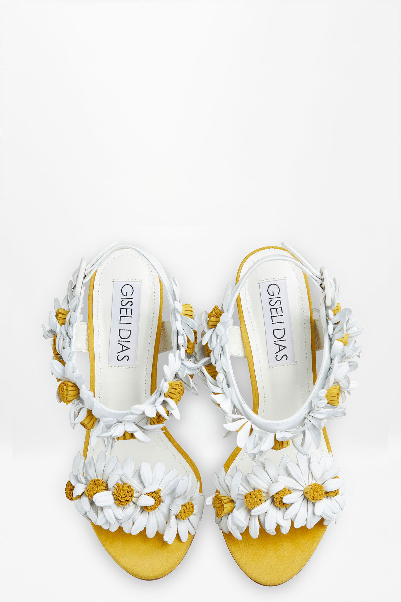 handcrafted yellow heels sandals with 36 daisies
