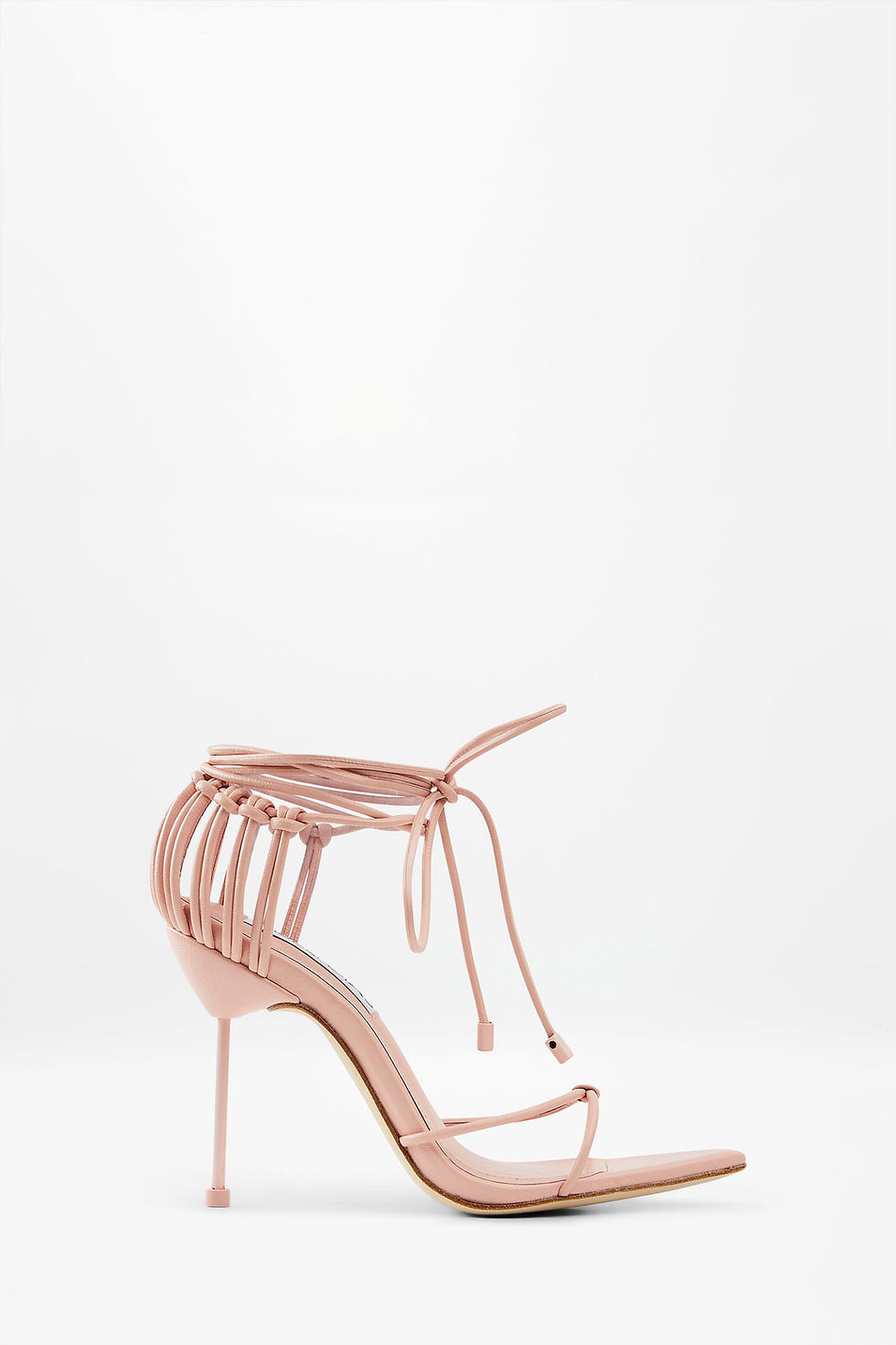 Tereza Pink lace-up wedding guest heels with metallic pink stiletto