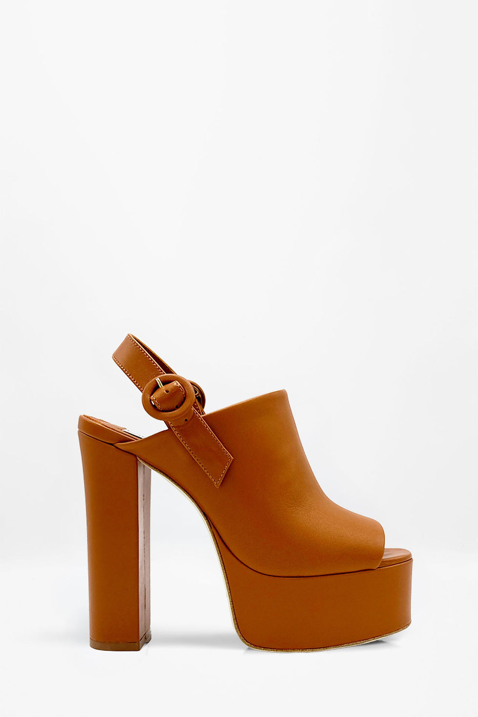 Dora Brown platform mule heels in soft brown leather