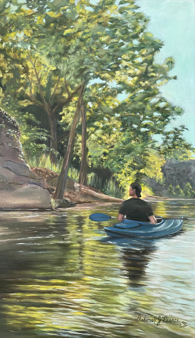 oil on canvas, stream, river, creek, water, forest, shenandoah valley, kayak, ripples, deborah j pearce arts & studio