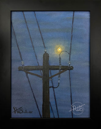 Painting of telephone pole/lines at night