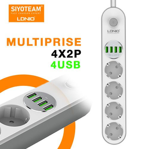 siyoteam Multiprise Rallonge Alimentation Chargeur 4 Prise + 4 Usb 2M 2500W SE44