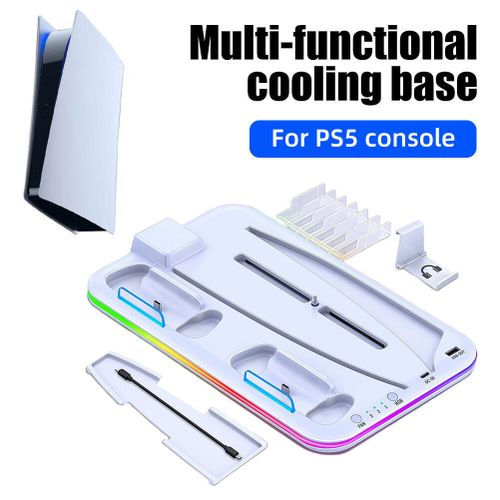 Miniature : Support Multifonction RGB Chargeur / Refroidisseur / Rangement DVD Pour PS5 - Bl