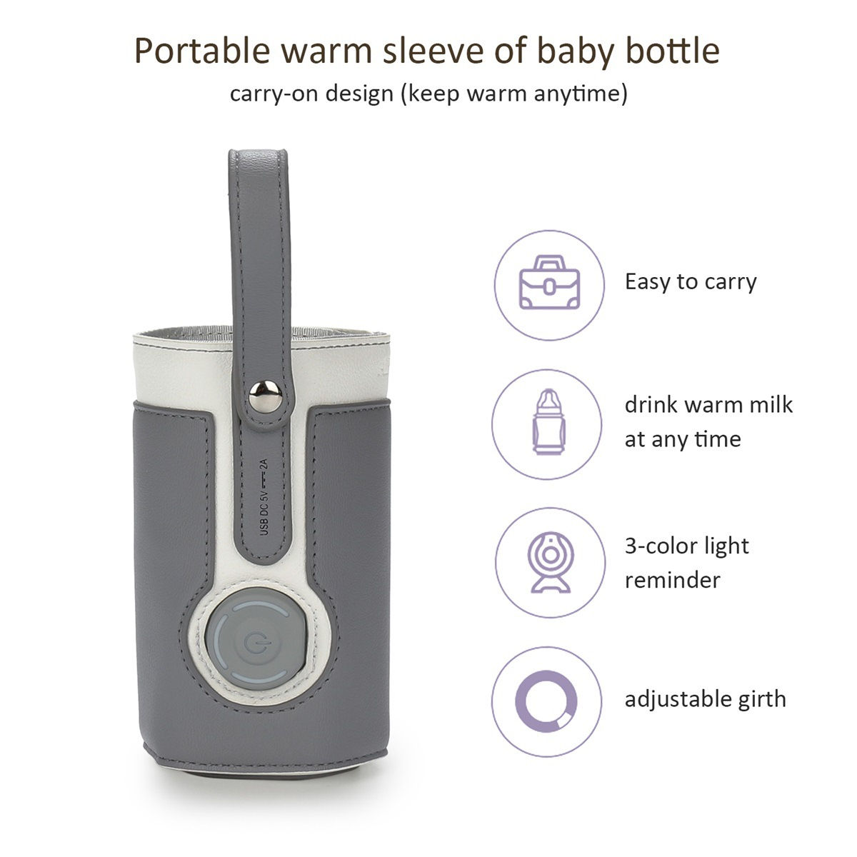 Leather Heating Bottle Bag with Three-speed Adjustment