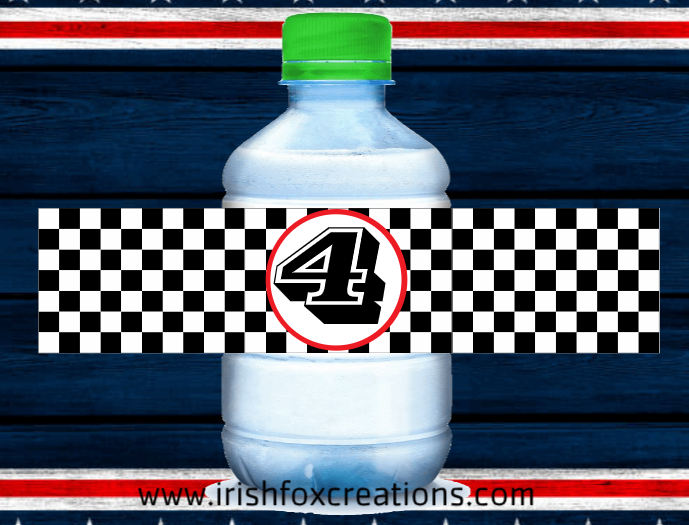 Thumbnail: Personalized Race Car Theme Party Water Bottle Labels