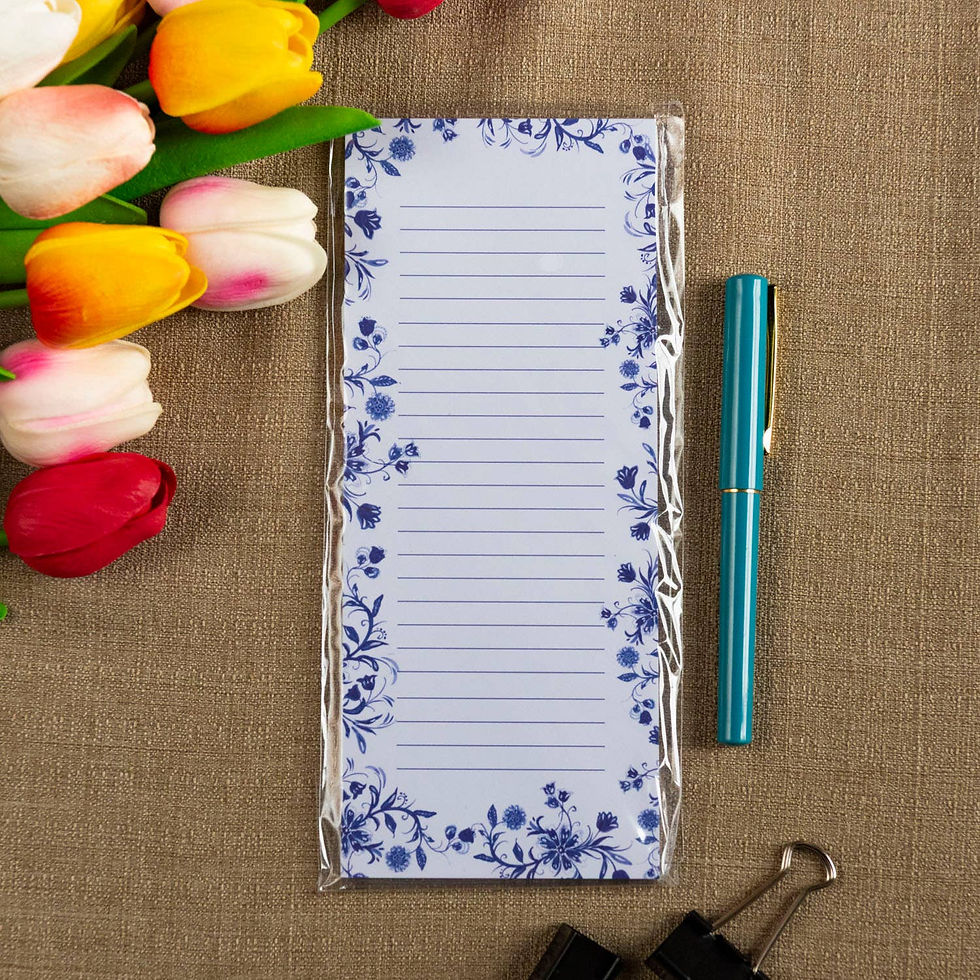 Thumbnail: Blue Floral Pattern Notepad Delft Style Journal Note Paper