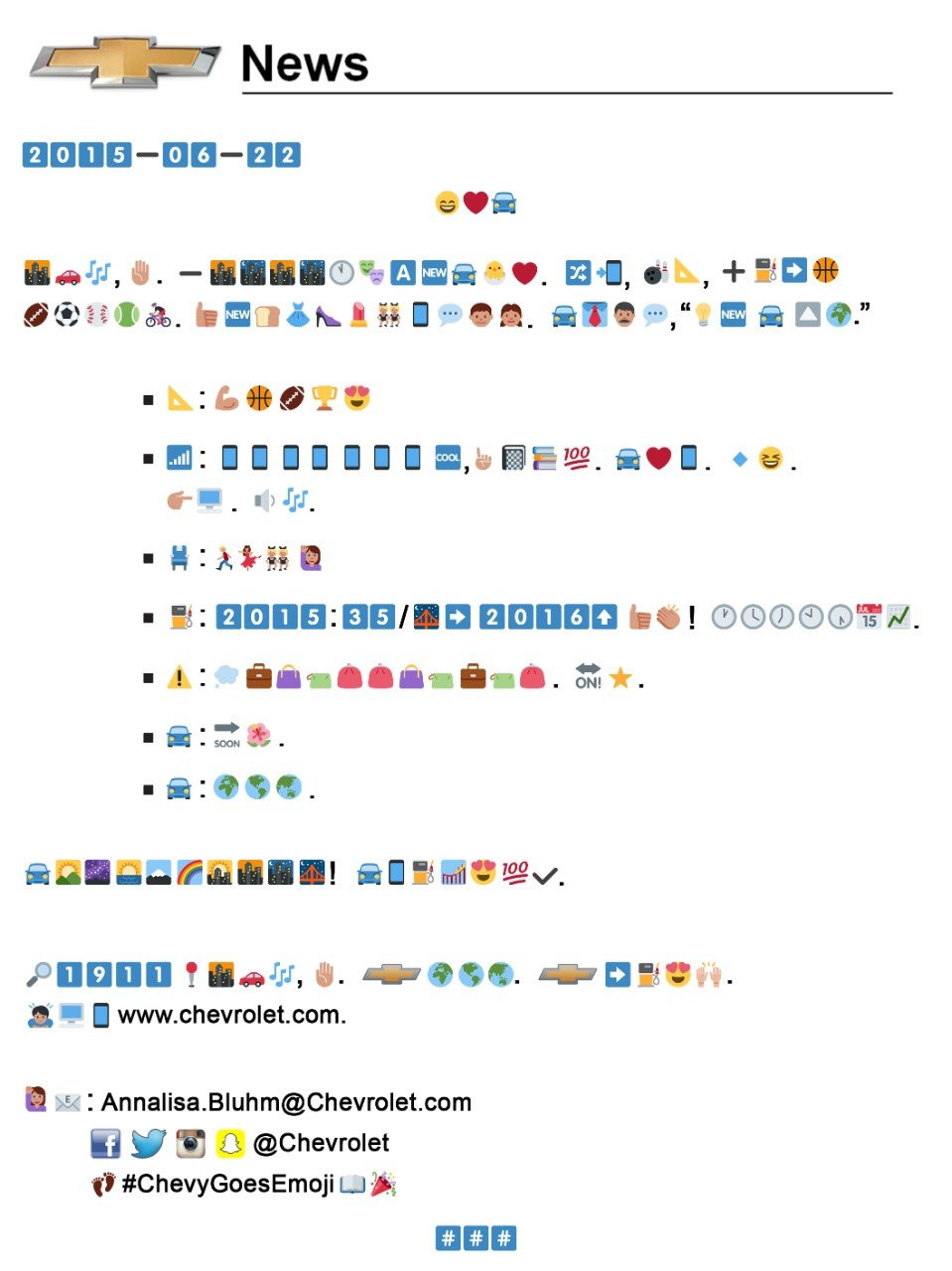 Chevrolet emoji press release