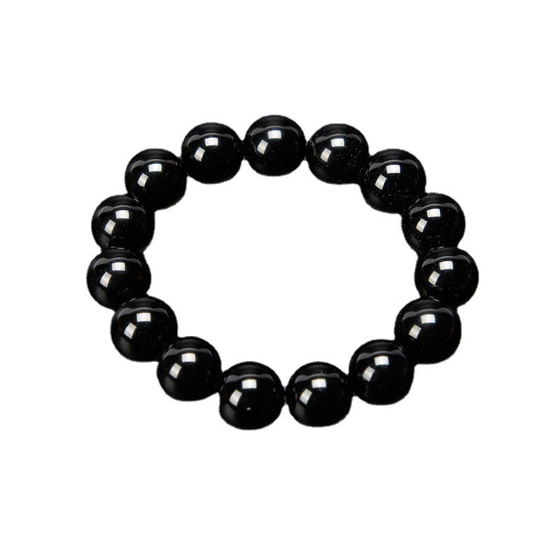 Smooth black obsidian bead bracelet