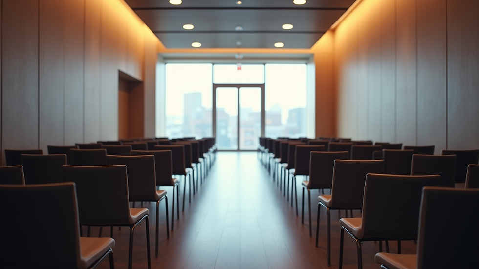 Wide angle view of a modern conference hall with seating arrangements