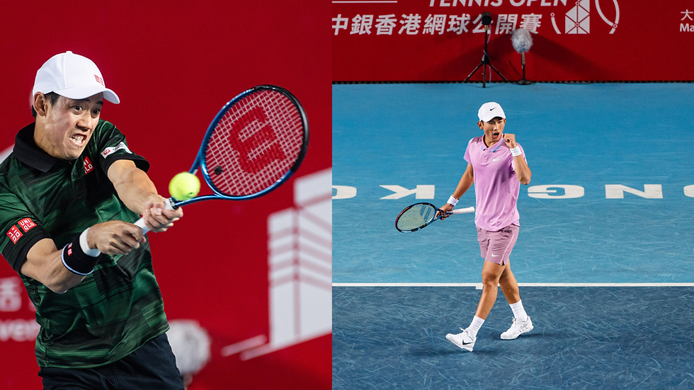 Kei Nishikori and Jerry Shang during their respective quarterfinal matches at the Bank of China Hong Kong Tennis Open