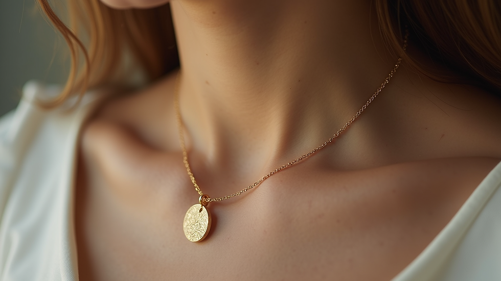 Close-up view of a delicate gold necklace with a simple pendant