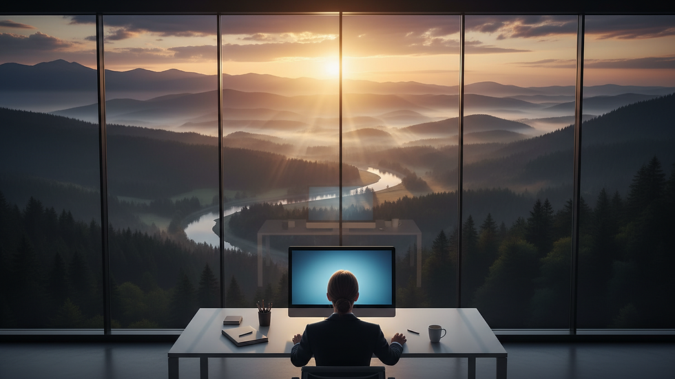 High angle view of a sunrise over a peaceful landscape