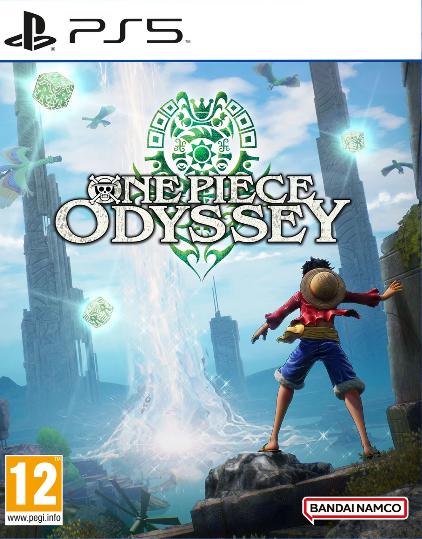 One Piece Odyssey PlayStation 5 game cover featuring Monkey D. Luffy and the Straw Hat Pirates in a vibrant, adventurous sett