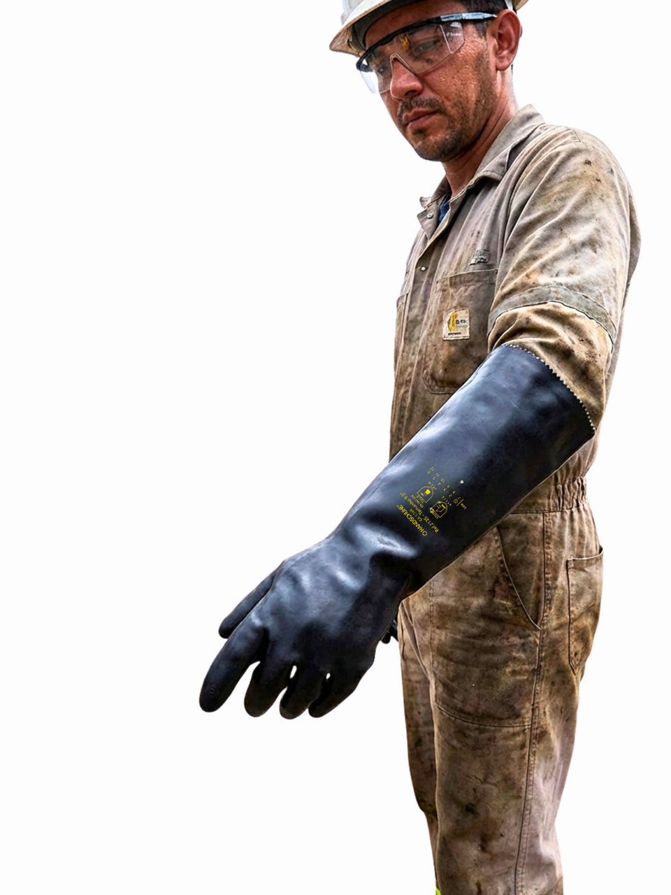 Trabalhador usando a Luva de PVC Hexanol da Handschuhe