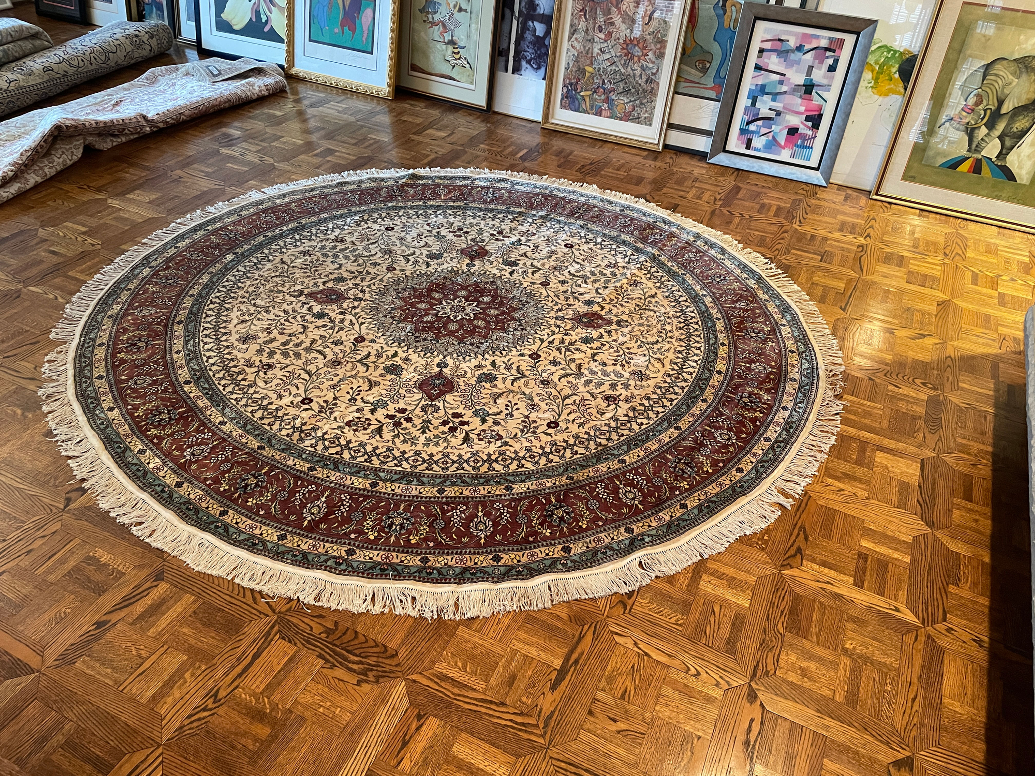 Lot 25 - Chinese Art Silk Rug - Burgundy/Blue/Ivory