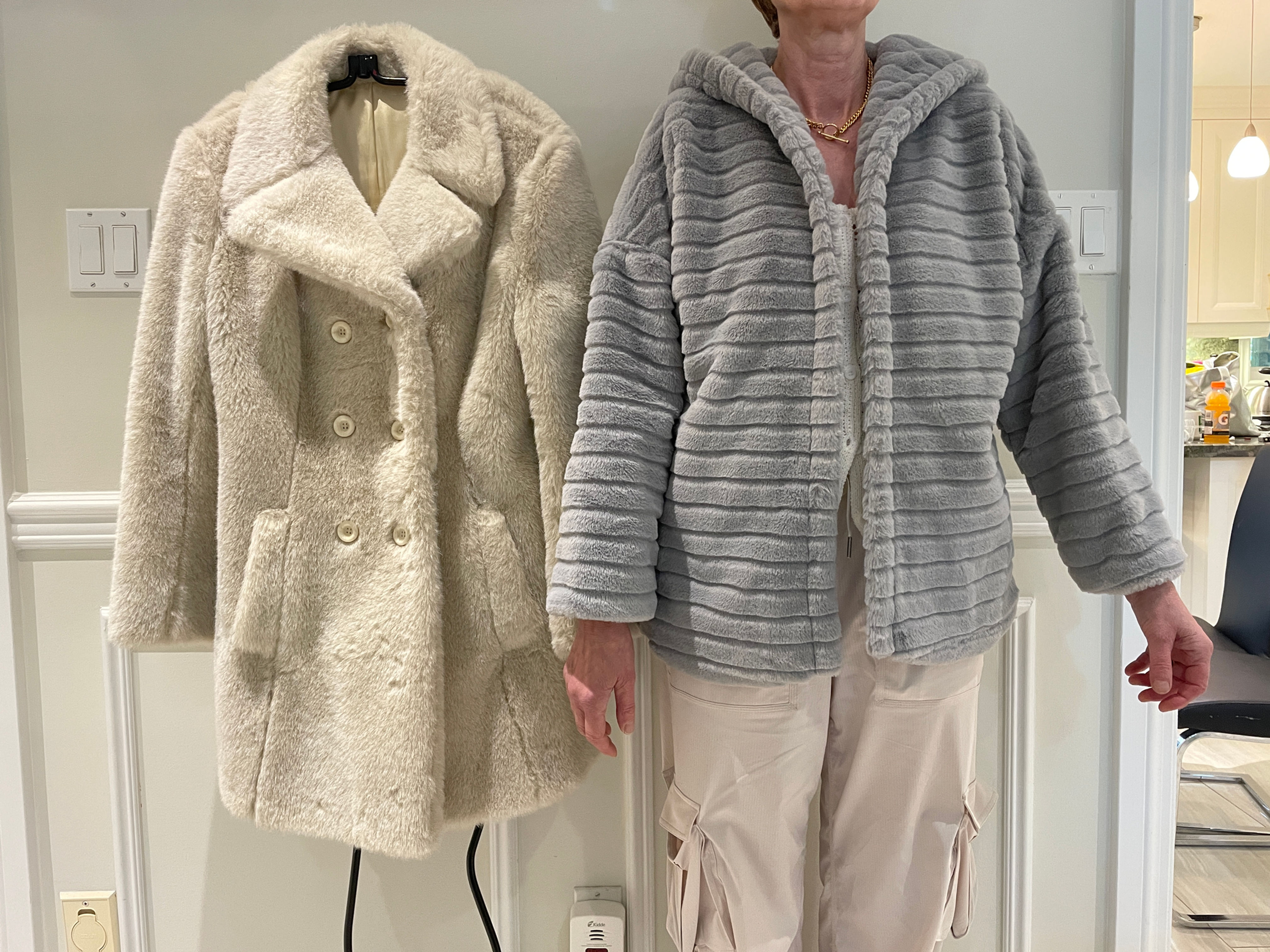 Lot 18 - Fun Faux Fur Coats x 2 (Grey & Ivory)