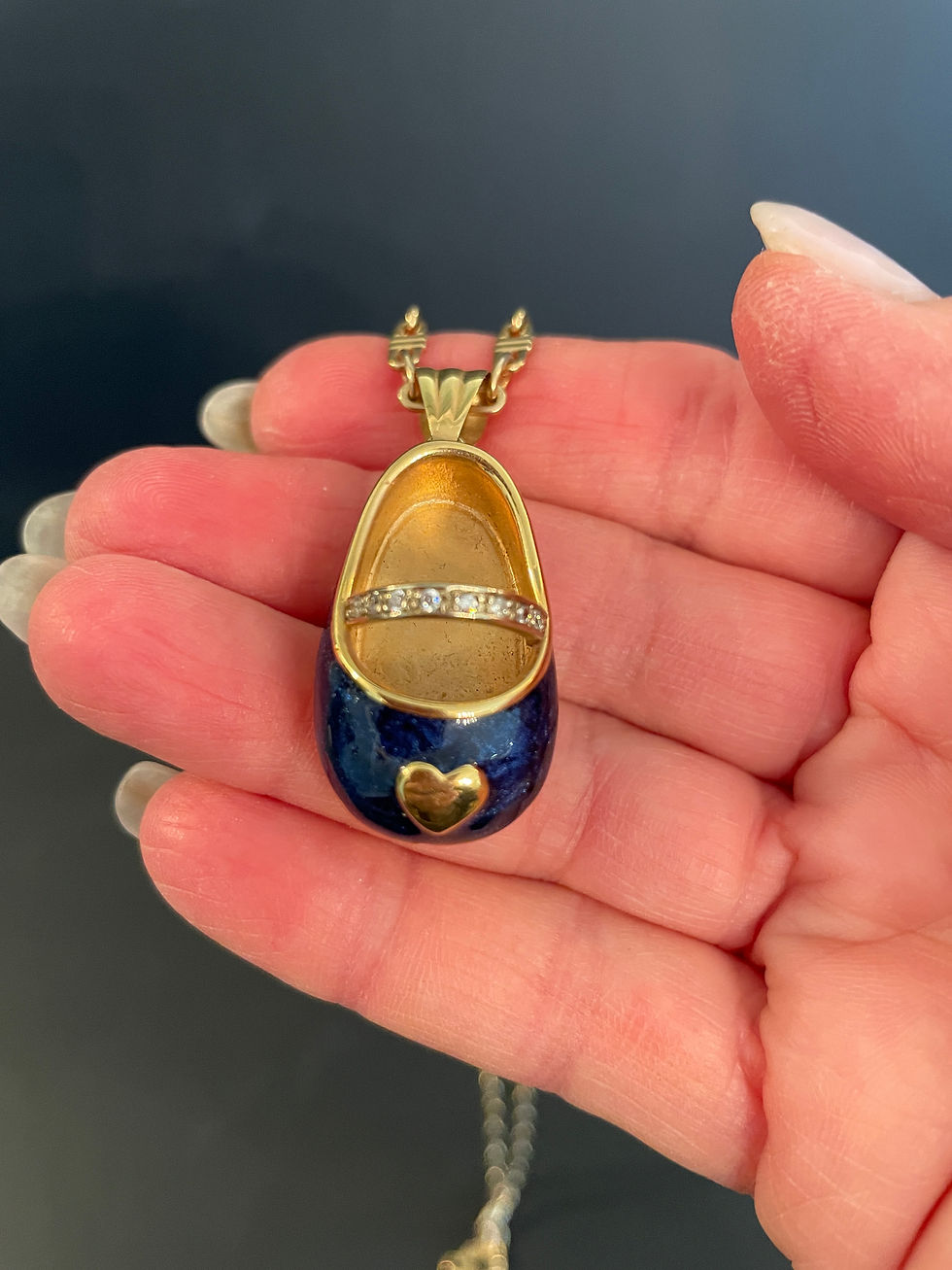 Thumbnail: Lot 123 - 10kt. Gold Chain & Diamond Enameled Pendant (Shoe)