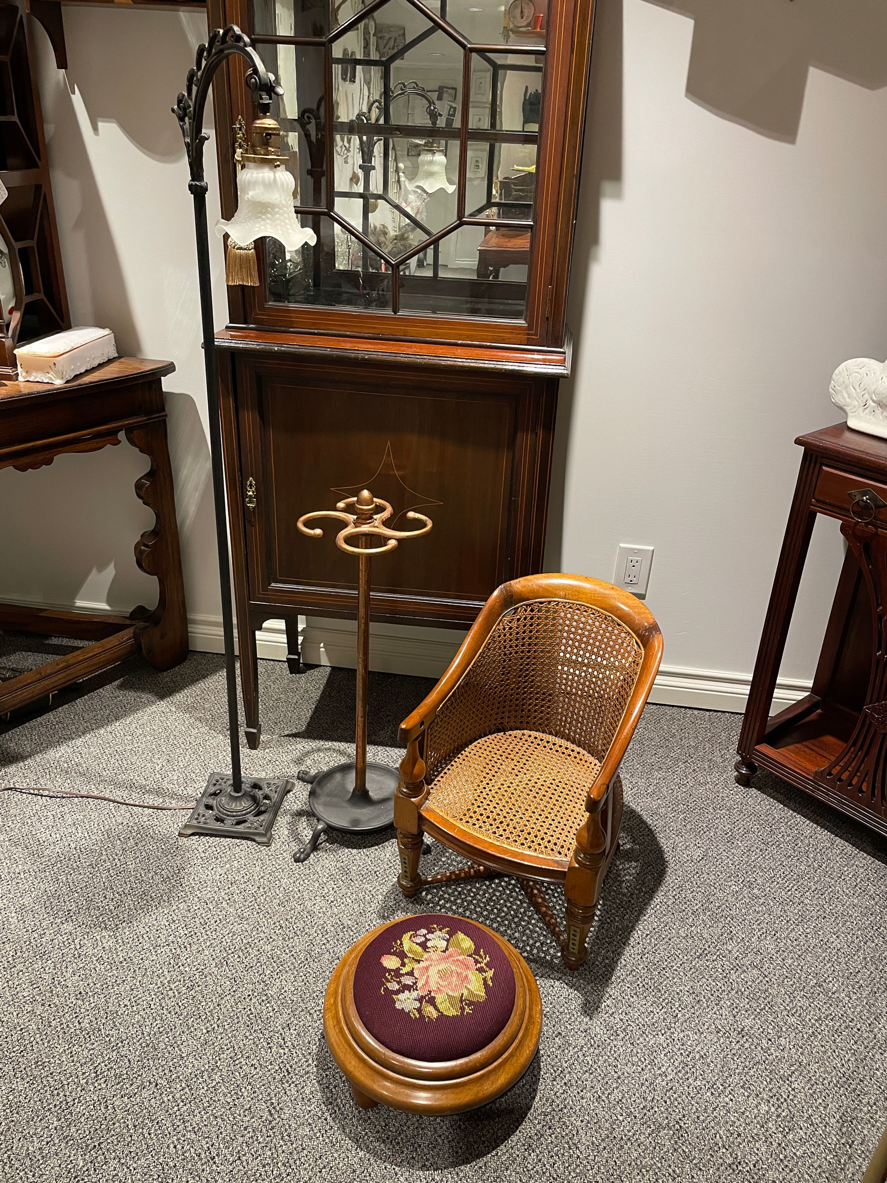 Lot 128 - Art Deco Bridge Lamp/Antique Umbrella Stand, etc. (Retail $1,200)