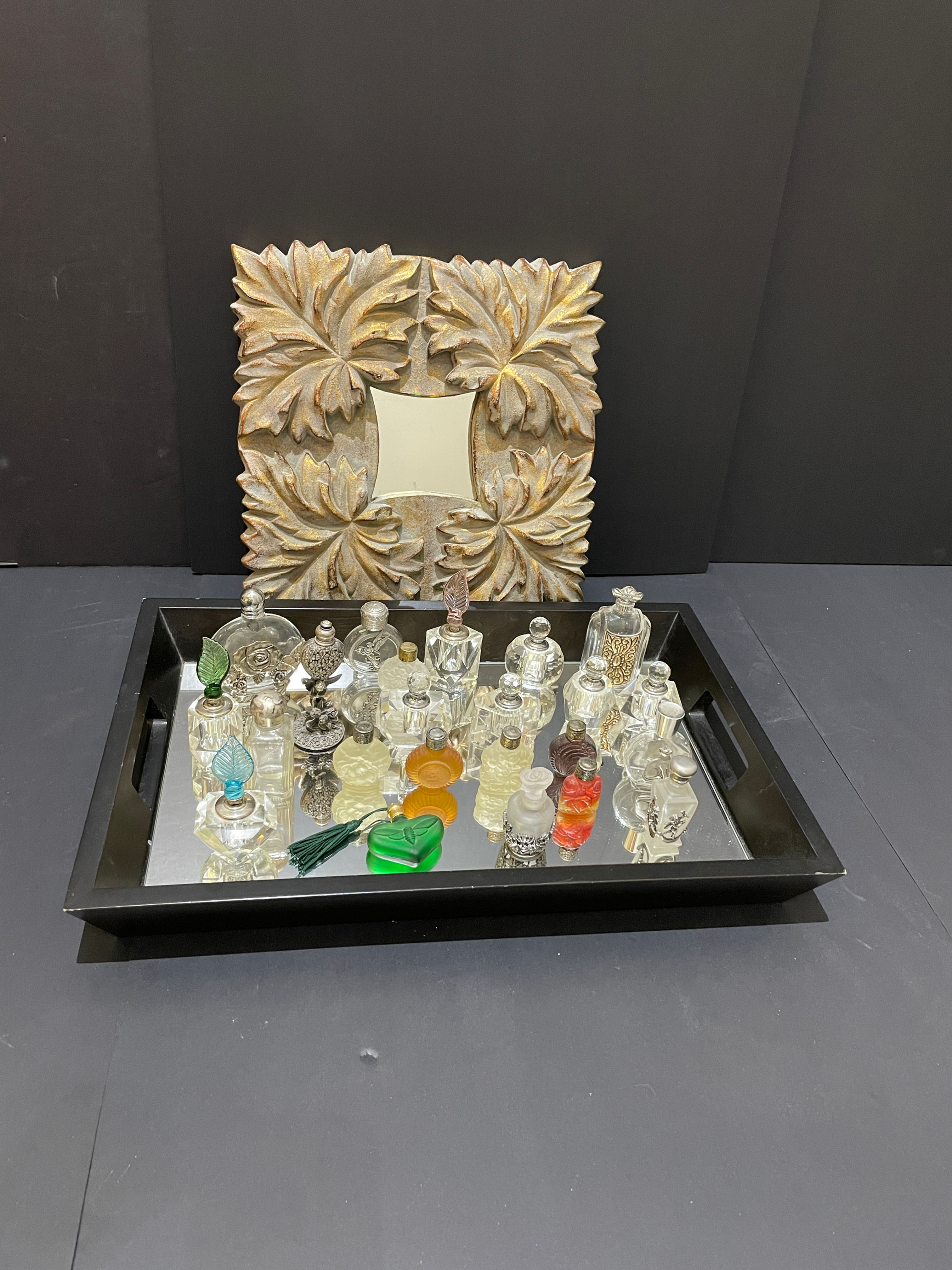 Lot 56 - Small Perfume Bottles/Mirrored Tray & Mirror