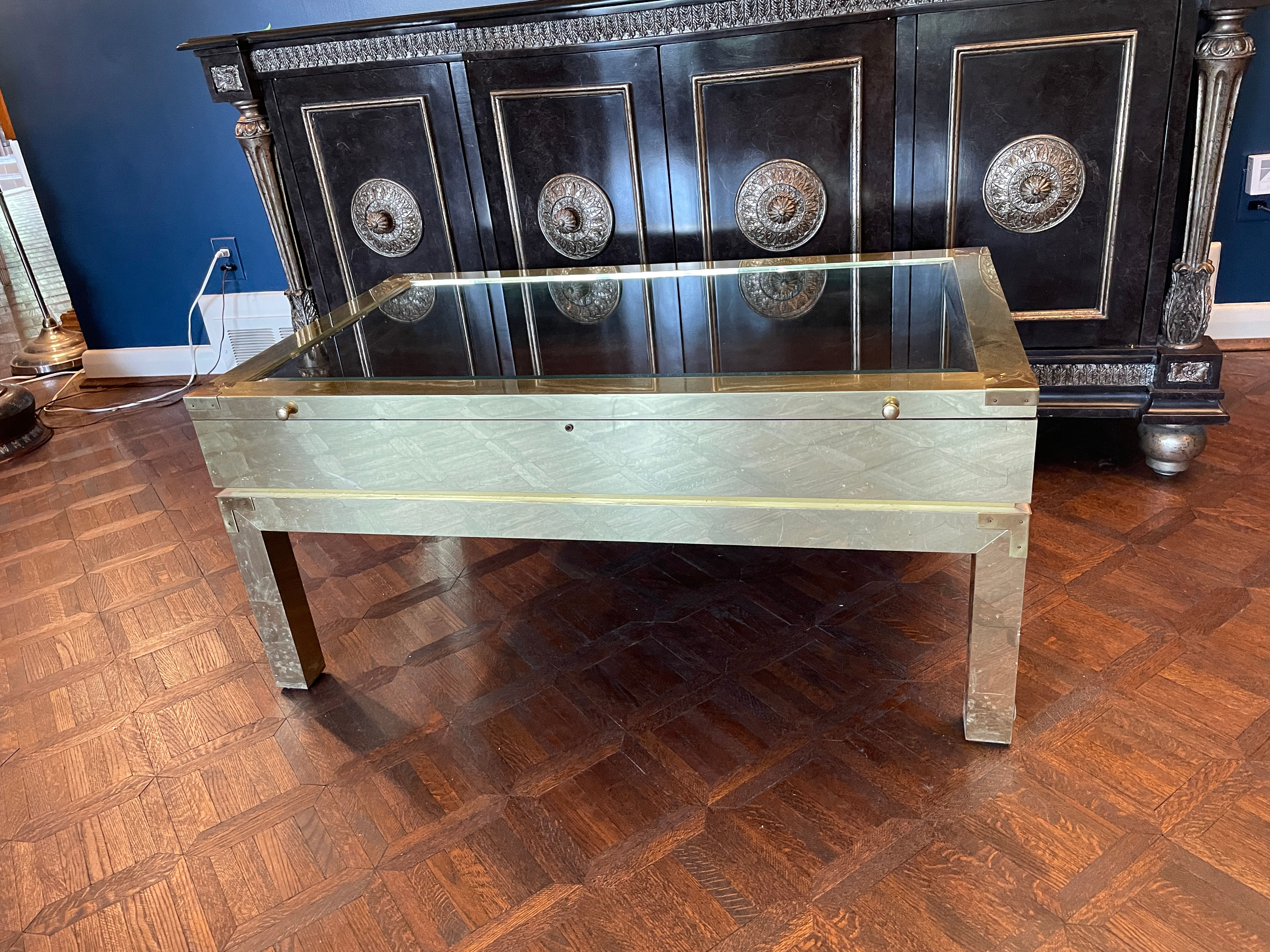 Lot 155 - MCM Brass & Glass Coffee Table