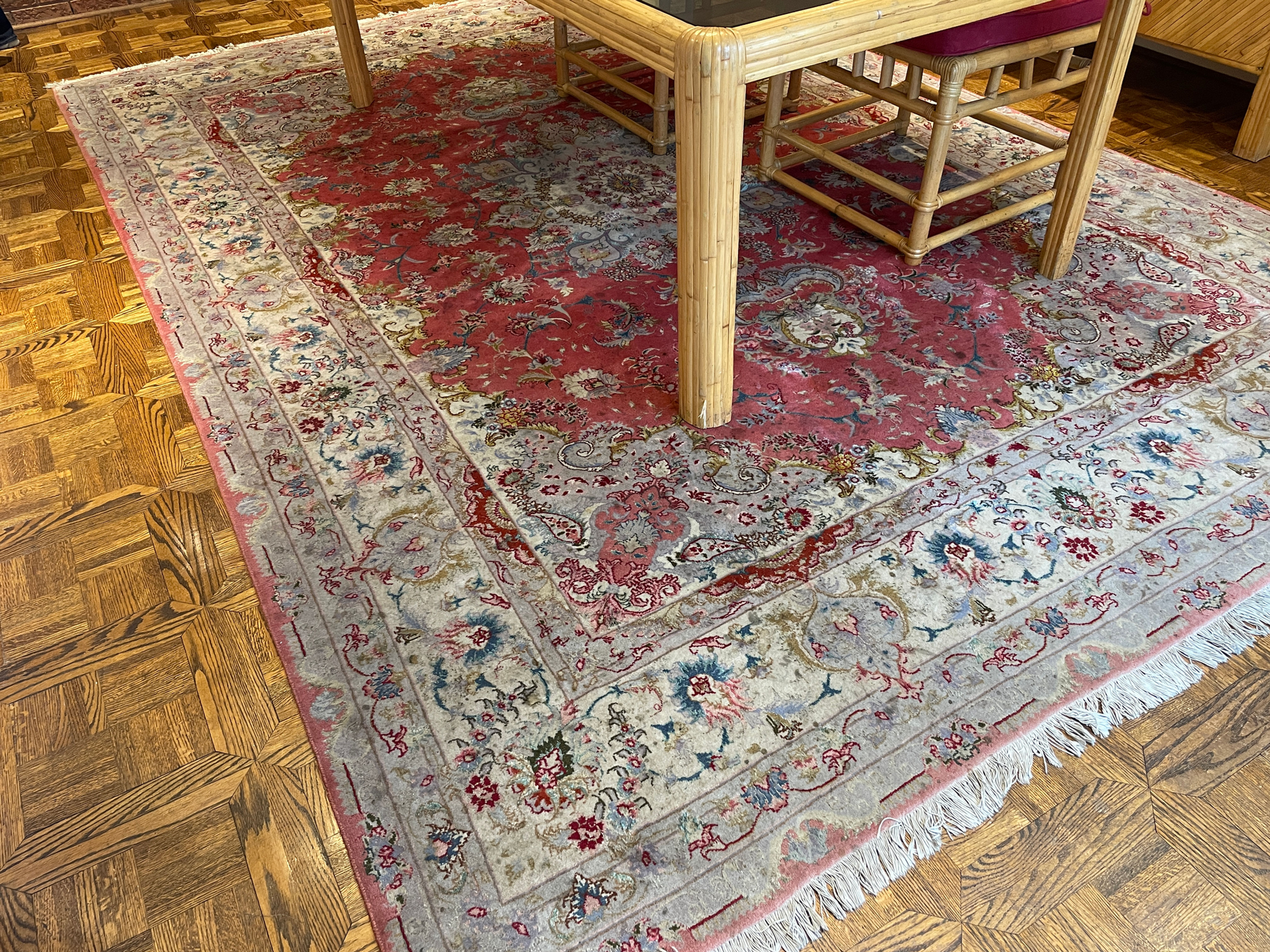 Lot 32 - Persian Tabriz Carpet - Wool & Silk (Blue/Rose/Taupe)