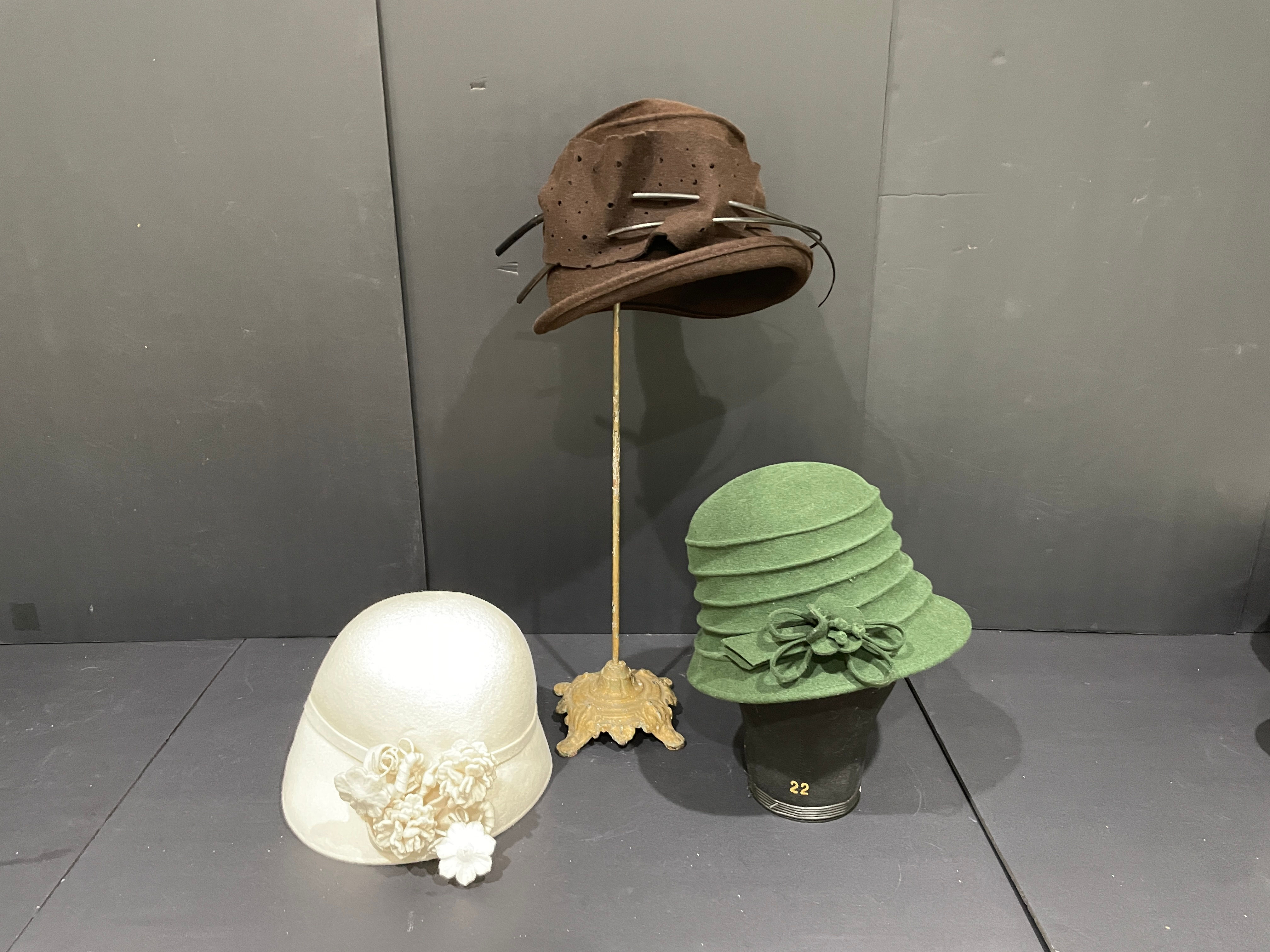 Lot 85 - Felt Hats X 3 (Retail $700) Green/Ivory/Brown