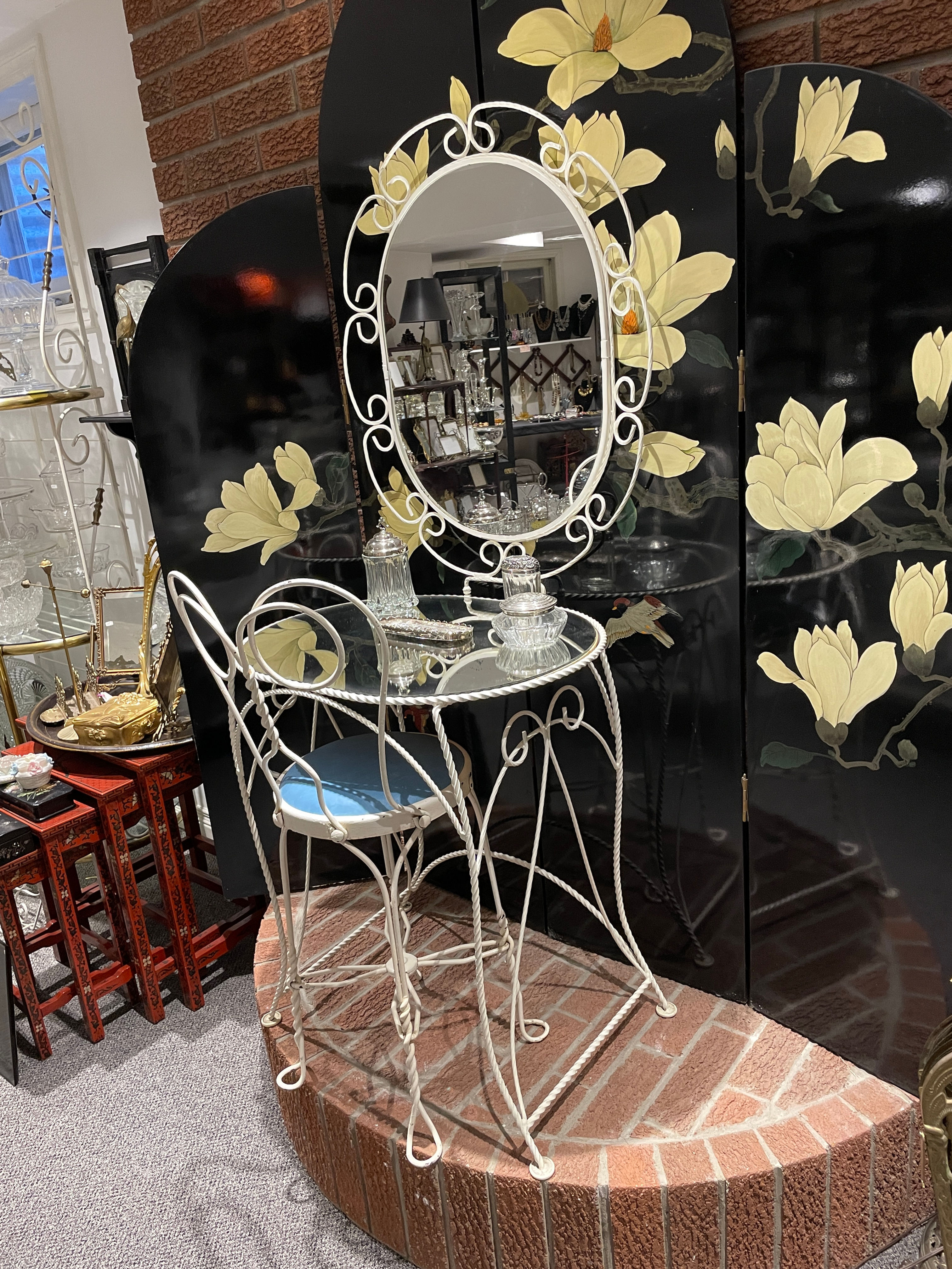 Lot 1 -  MCM Vanity Table/Chair/Mirror/ Decor Pieces x 4