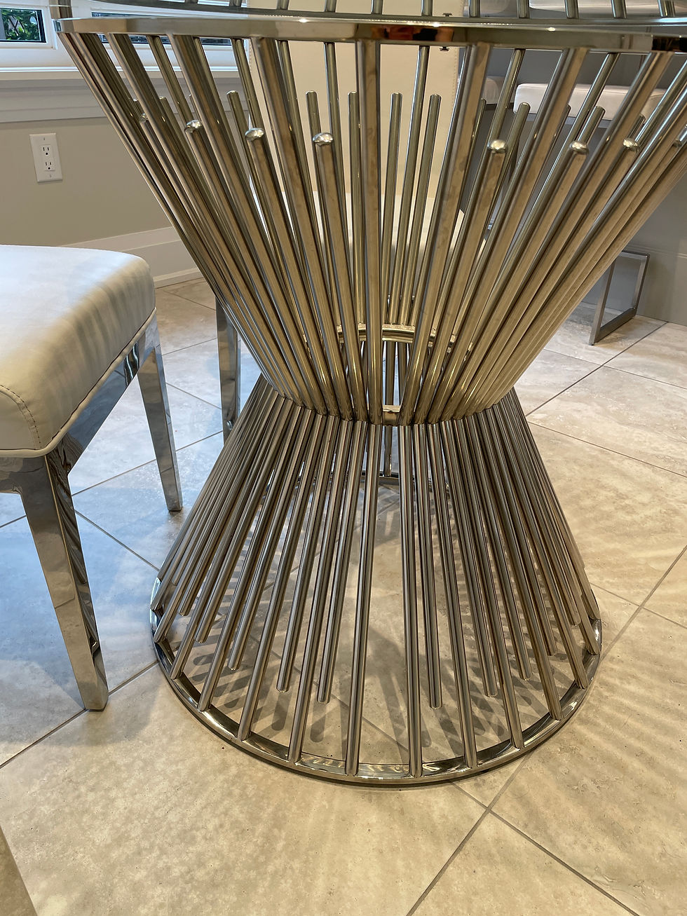Thumbnail: Lot 128 - Table & 4 White Faux Leather Chairs (See Description)