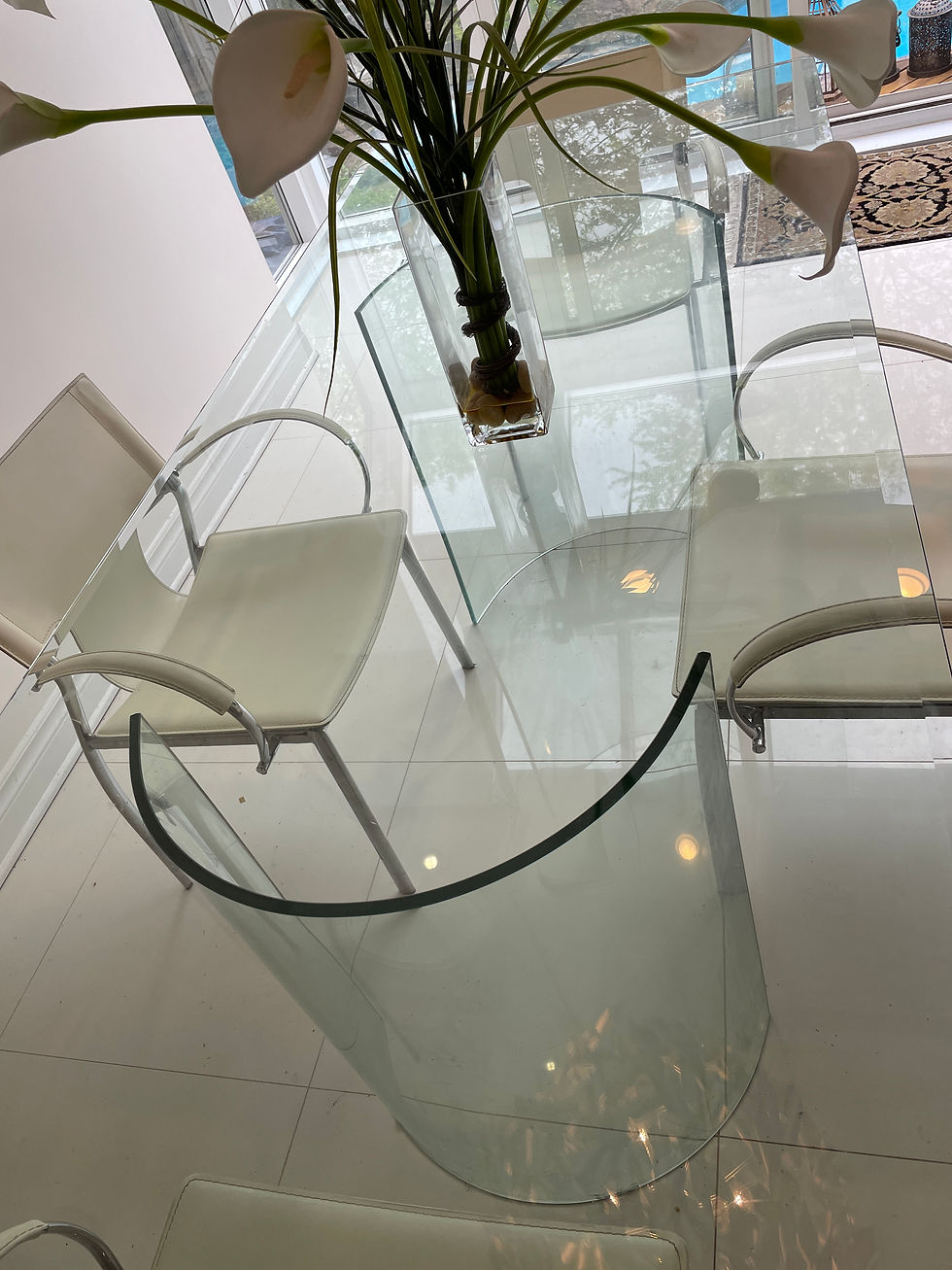 Thumbnail: Lot 62 - Glass Table & 4 Leather Chairs & Faux Flowers