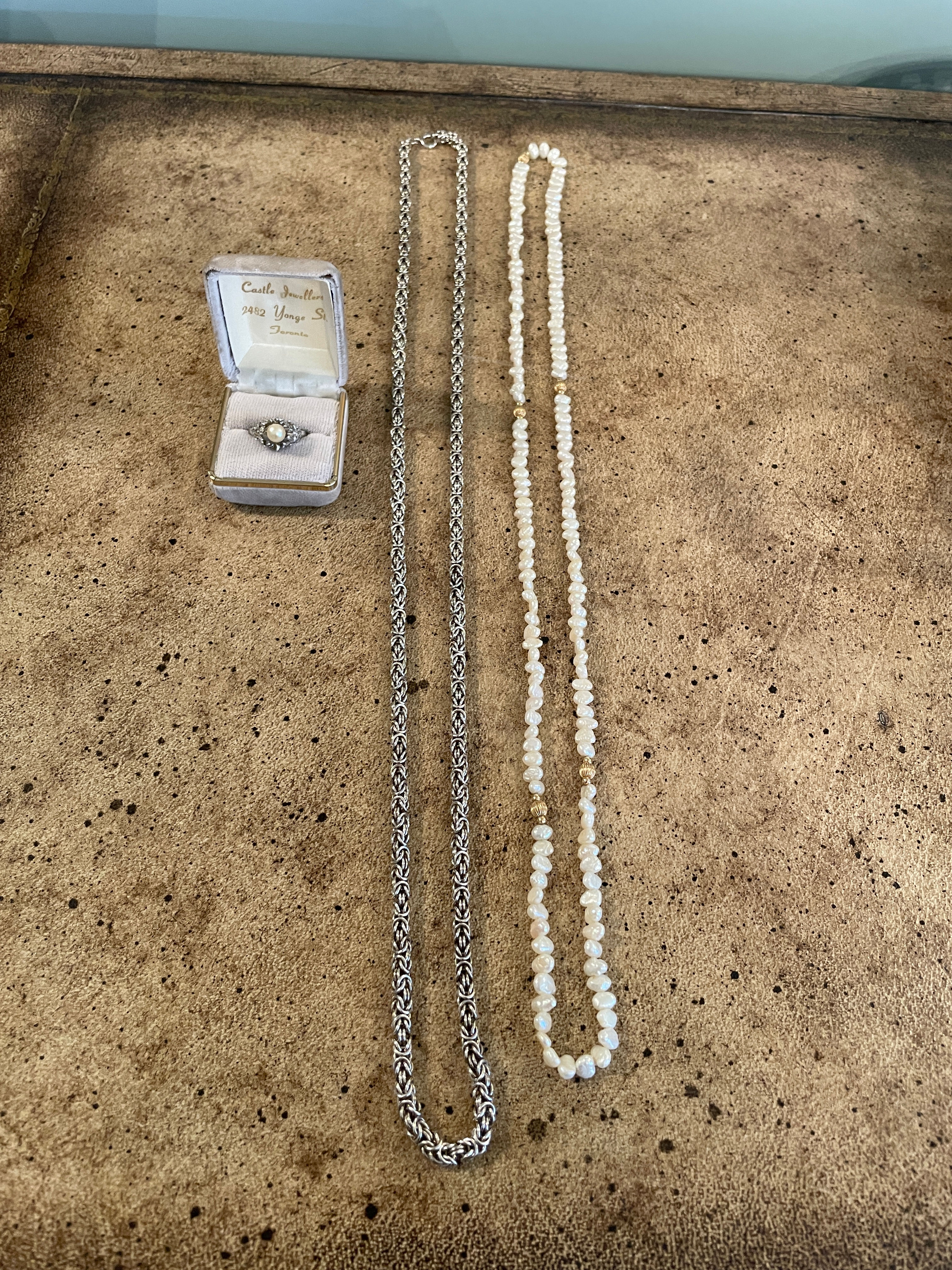 Lot 78 - Silver Chain/Ring/Seed Pearl Necklace