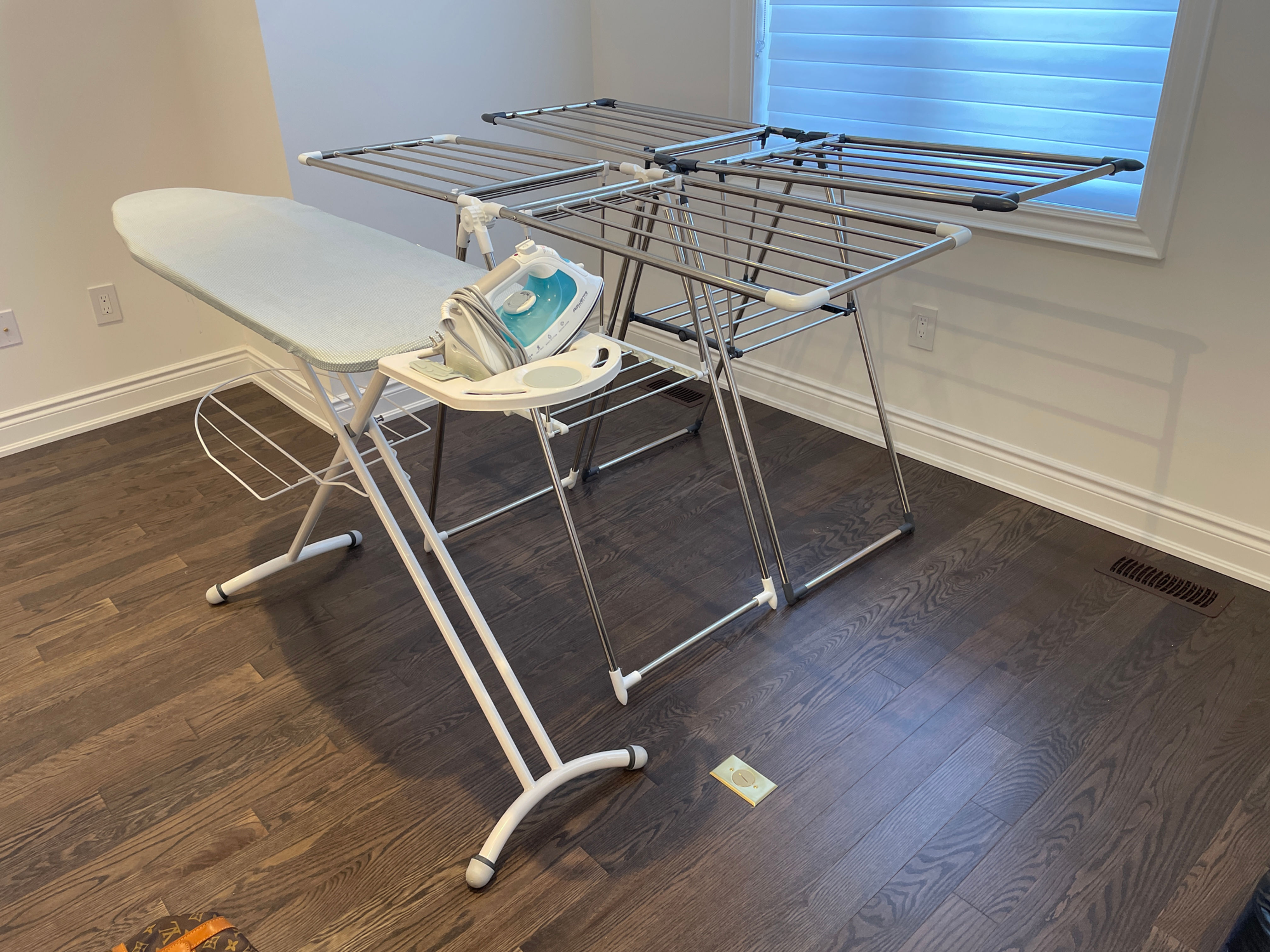 Lot 128 - Rowenta Iron/Ironing Board/2 Drying Racks (Retail $260.)