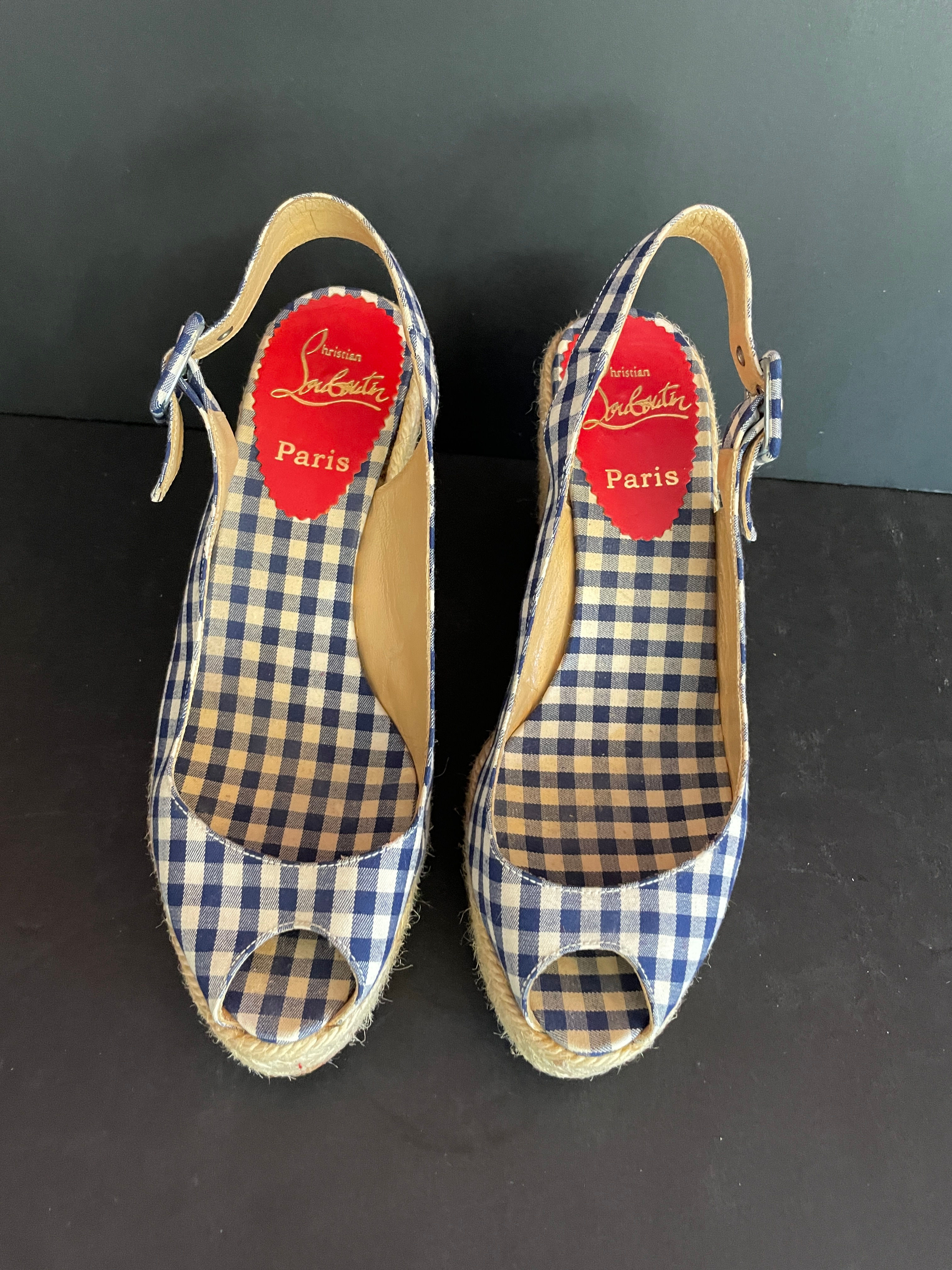 Lot 83 - Christian Louboutin Gingham Espadrilles (Retail $1,550)