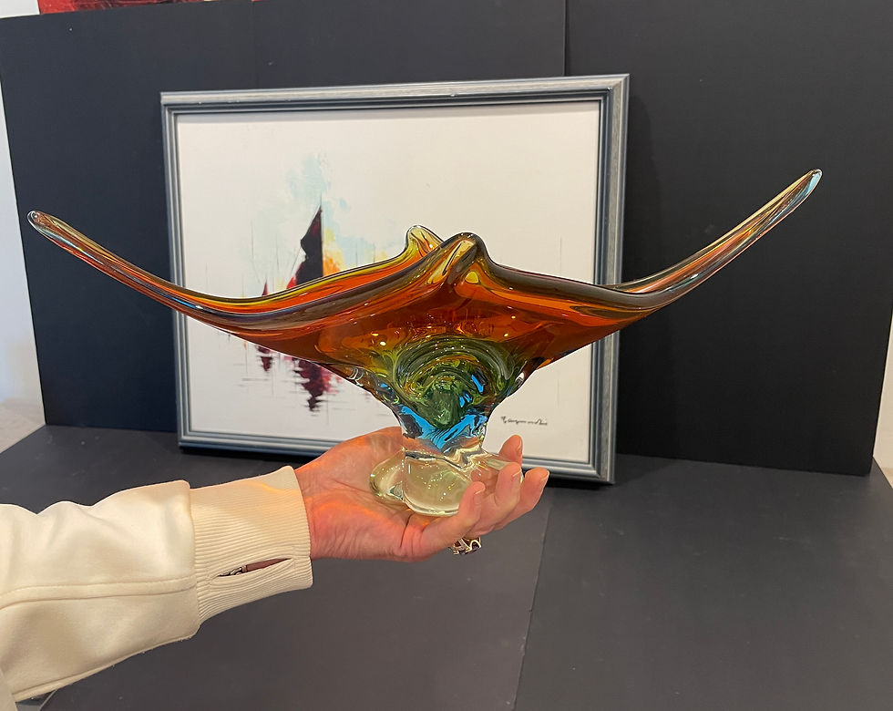 Thumbnail: Lot 91 - Vintage Original Oil of Sailboats & Hand-Blown Chalet Glass