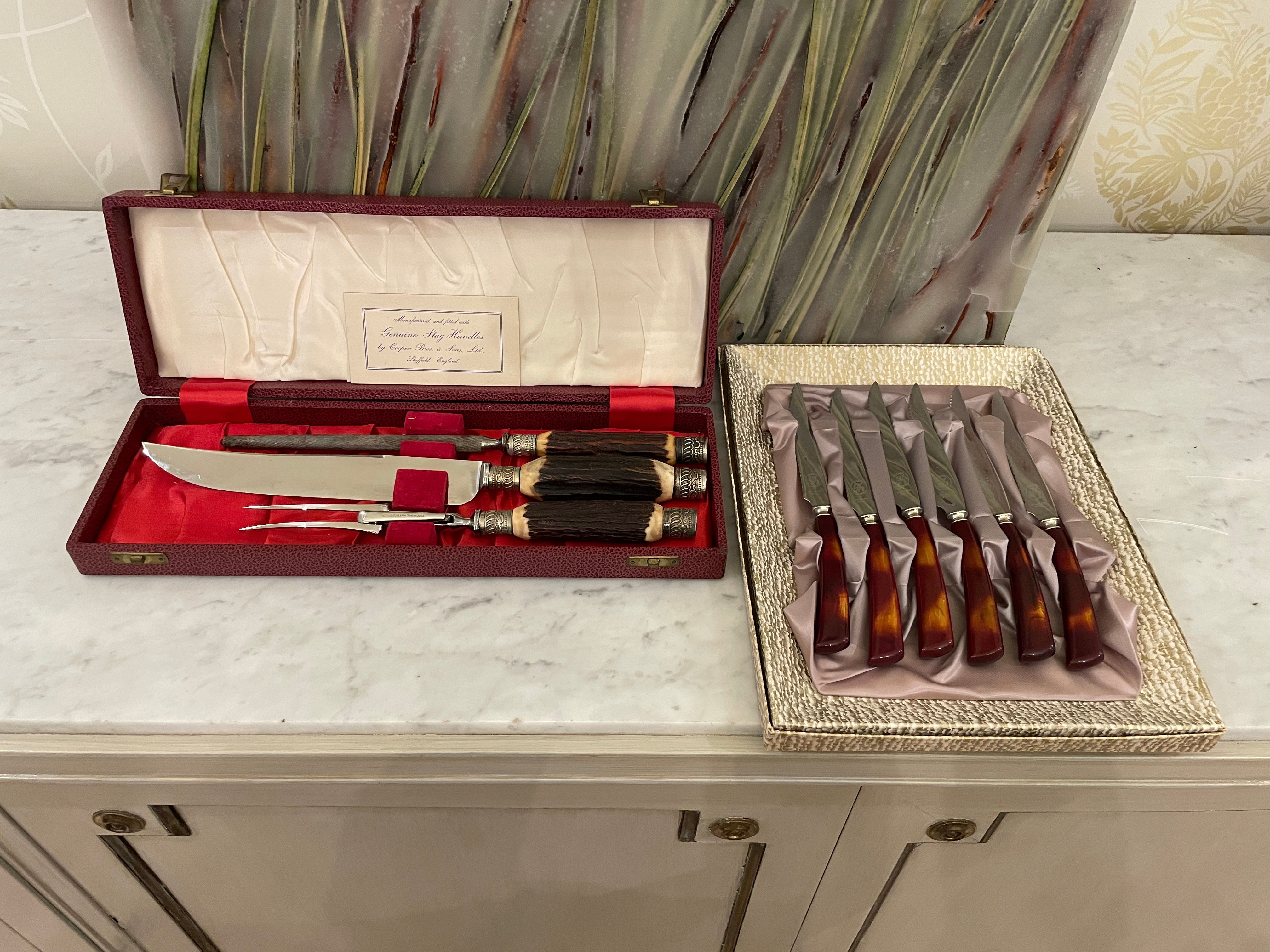 Lot 93 - Vintage Carving Set/Steak Knife Set