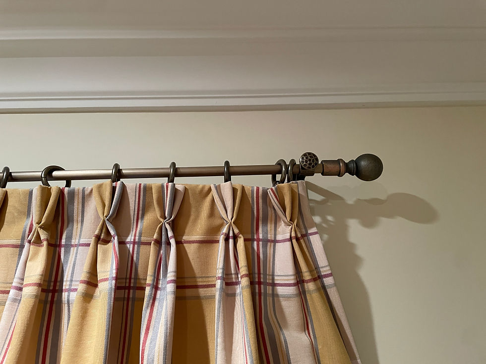 Thumbnail: Lot 68 -  Plaid Lined Curtain Panel w/ Rod & Tie back (Striped)