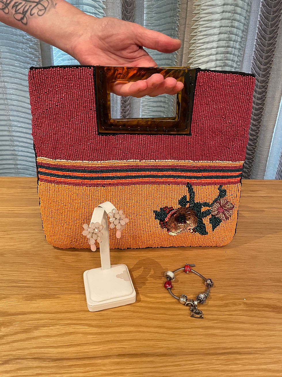 Thumbnail: Lot 67 - Beaded Purse/Earrings/Pandora Bracelet (Retail $300)