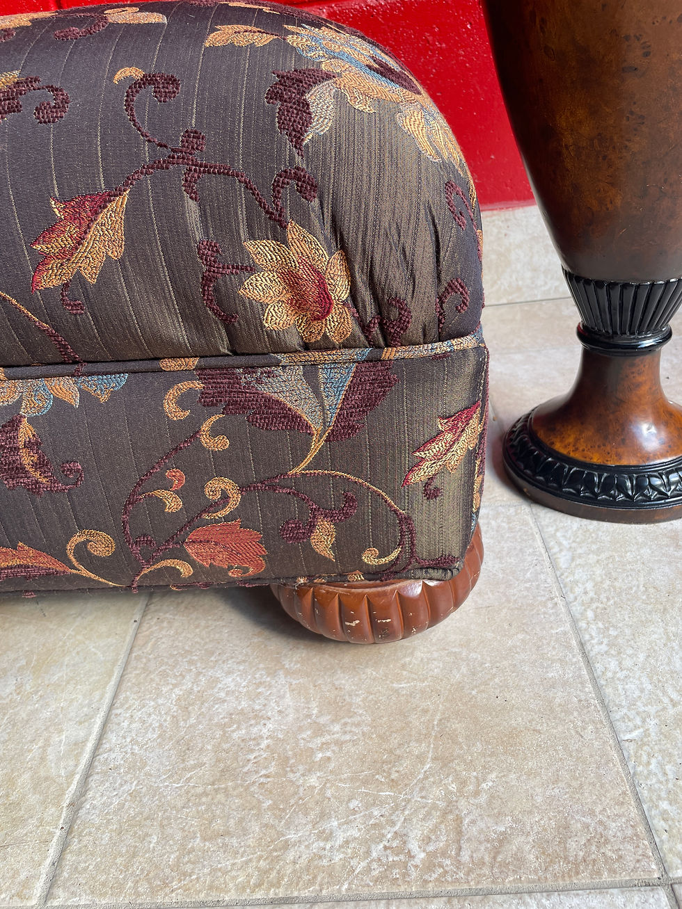 Thumbnail: Lot 48 - Ottoman & Two Wood Floor Vases