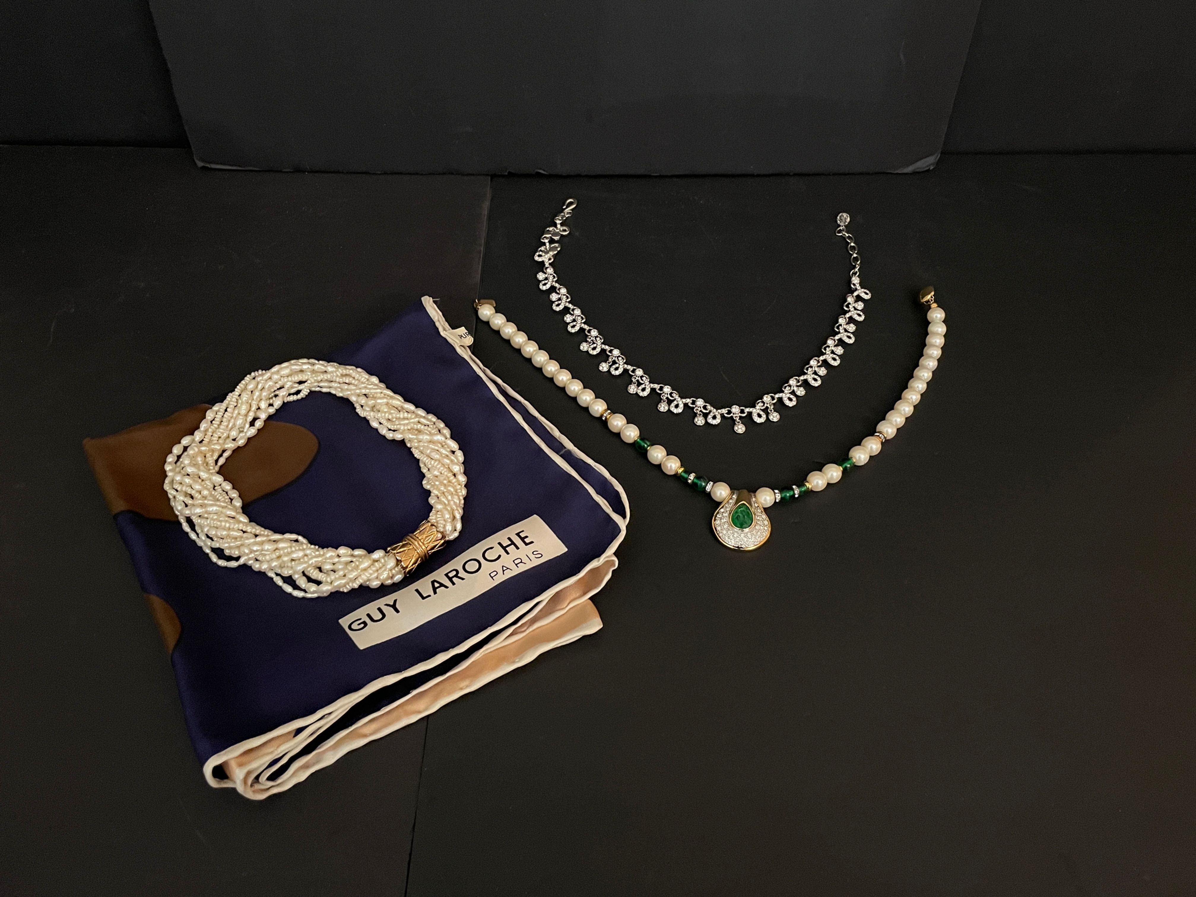 Lot 88 - Guy Laroche Scarf & 3 Costume Necklaces