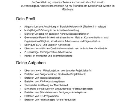Arbeitsvorbereiter/in(w/m/d)