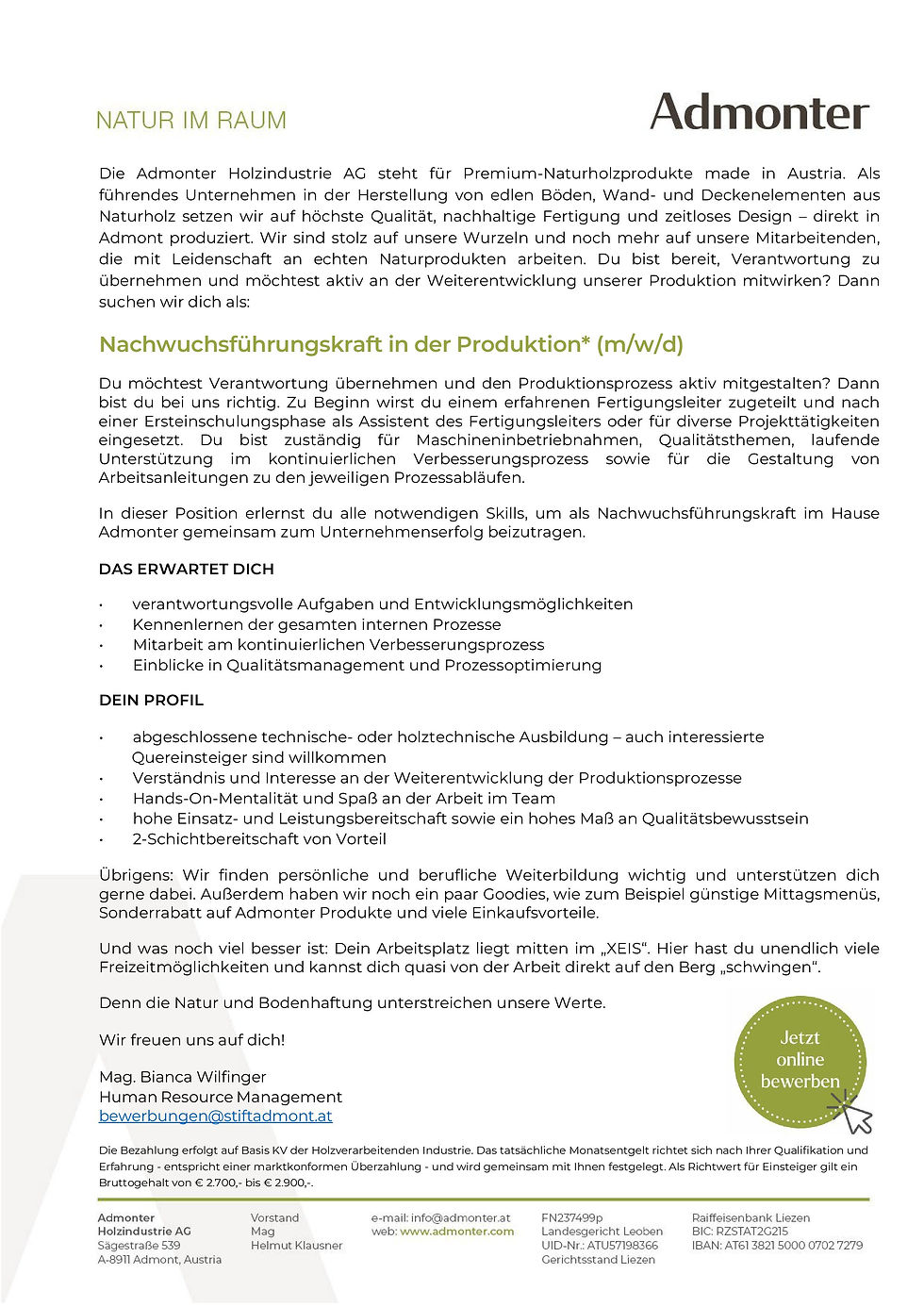 Nachwuchsführungskraft in der Produktion* (m/w/d)