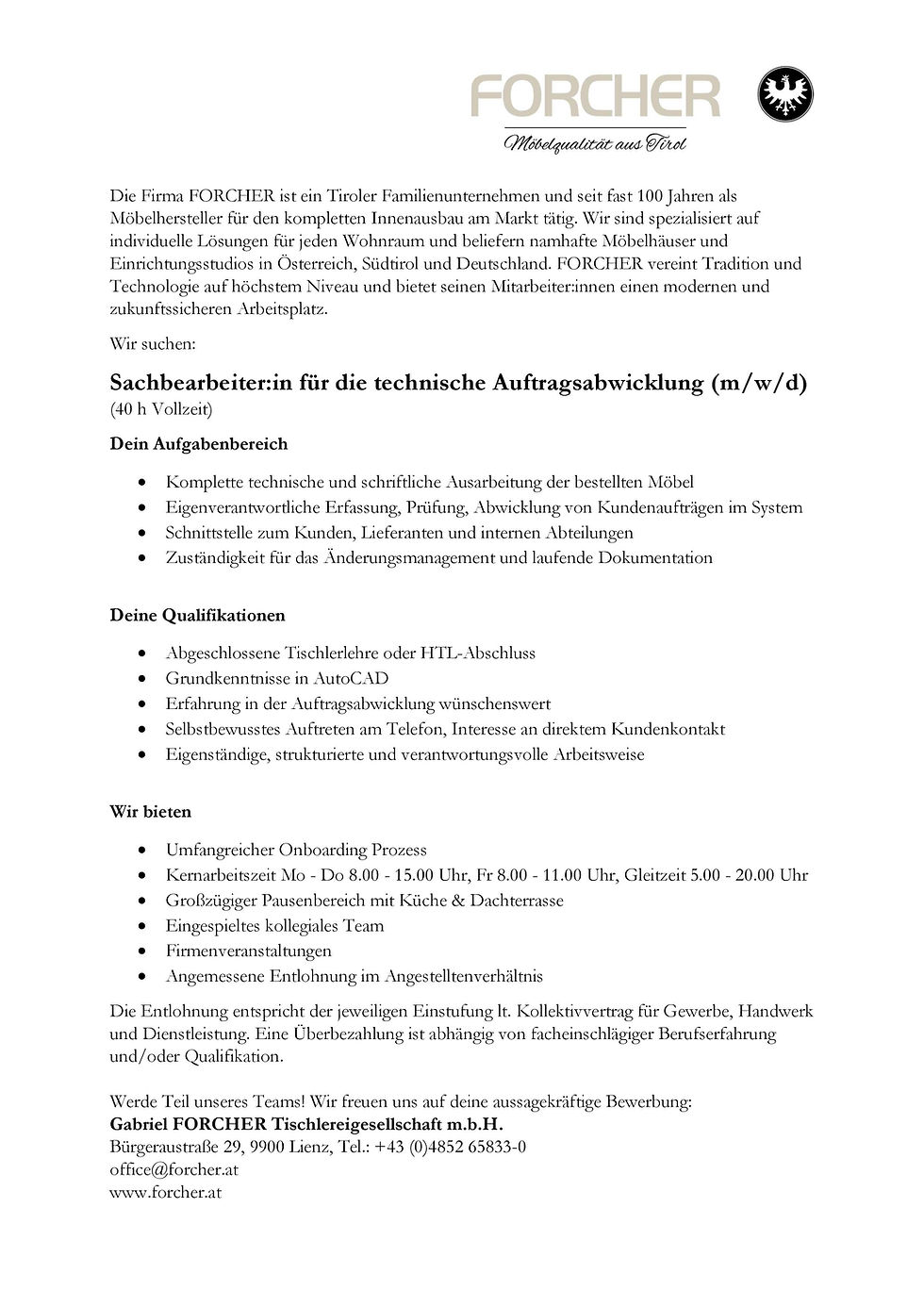 Sachbearbeiter:in für die technische Auftragsabwicklung (m/w/d)
