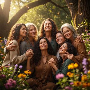 Powerful, mid age and heart-centered women experiencing emotional heaven on earth